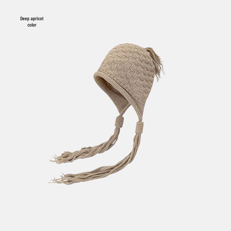 Festive Red Tassel Beanie - Women's Autumn/Winter Ear Protection Hat for Christmas and New Year