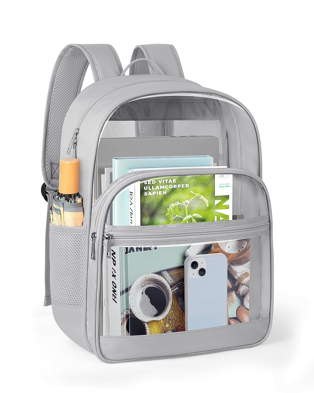 

Clear Backpack, Heavy Duty Transparent Bookbag for School, Fabric & PVC Transparent Backpack with Reinforced Strap for Women Men серый