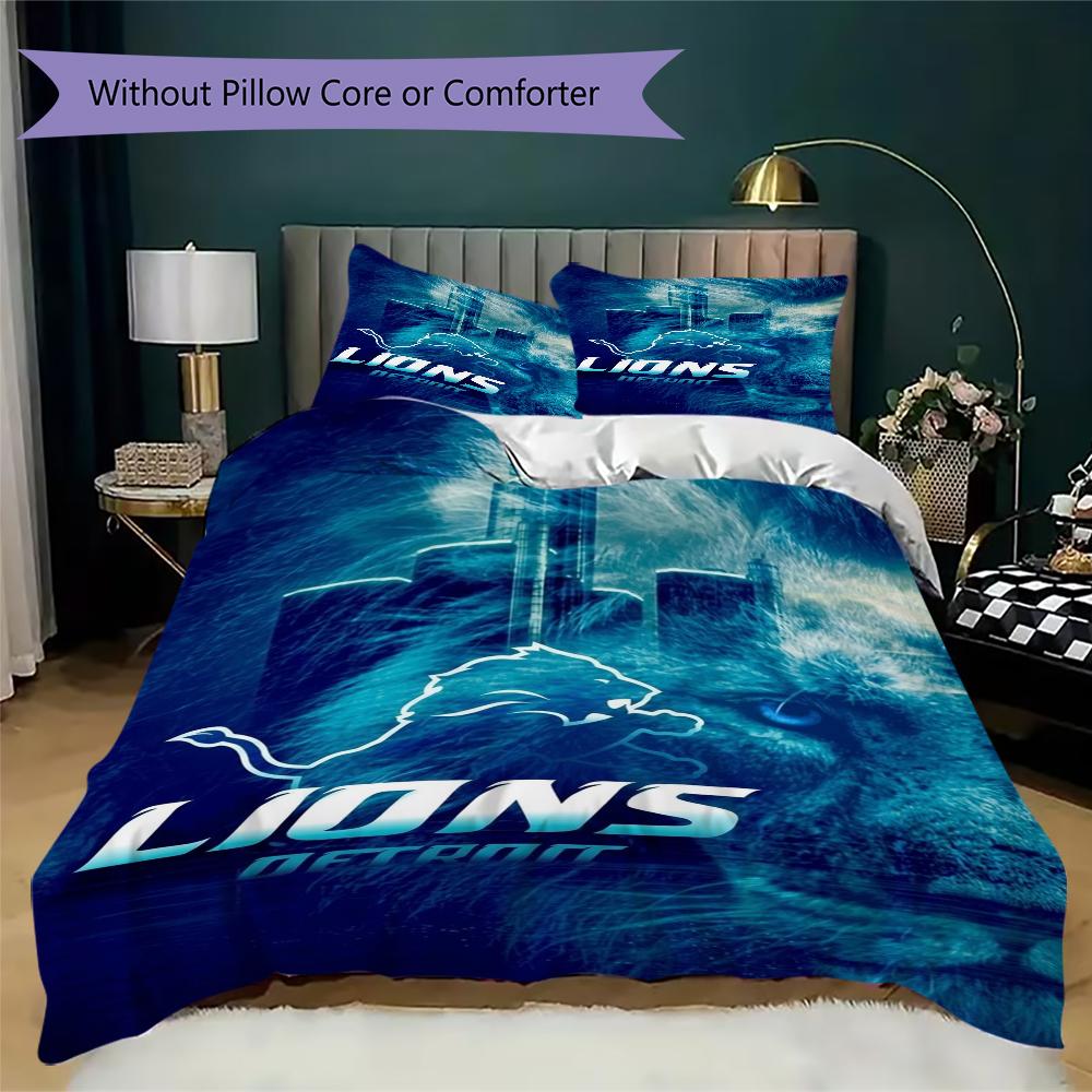 Detroit Lions Pattern Bedding uilt Set uilt Cover Pillowcase Home Decoration Birthday Gift (1*duvet cover + 2*pillowcase without core)