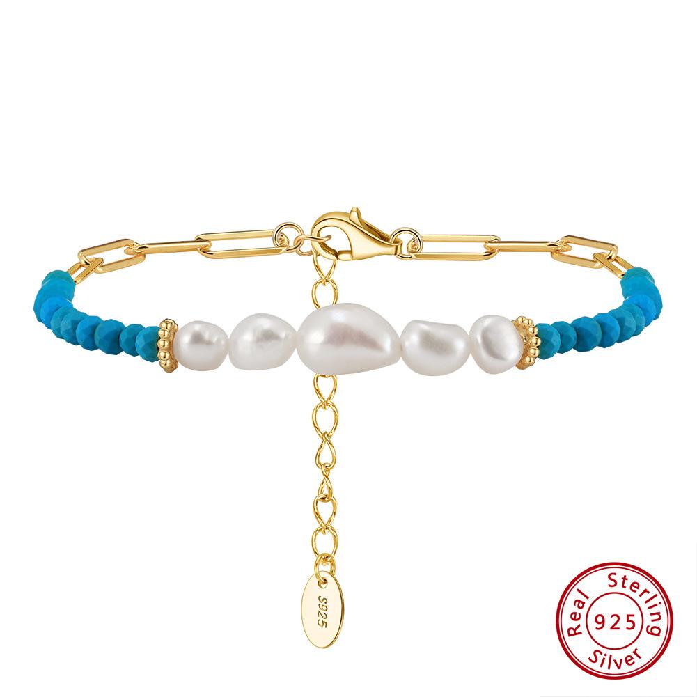 Natural Freshwater Pearl Turquoise Purple Mica Nature Gemstone Adjustable Healing Jewelry Bracelet Chain Women