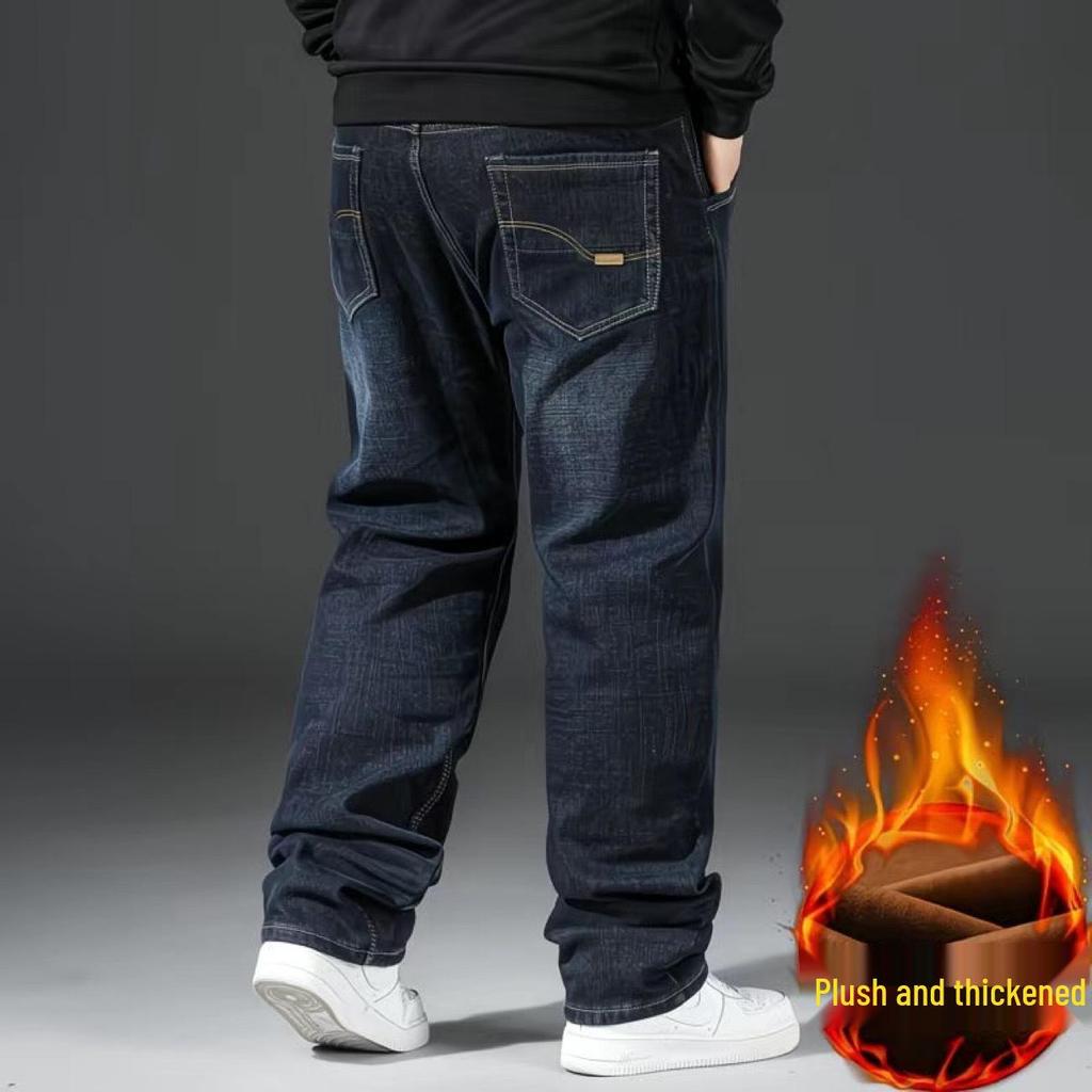 Men's Plus Size Fleece-Lined Straight Leg Jeans - Thick, Loose-Fit for Fall/Winter