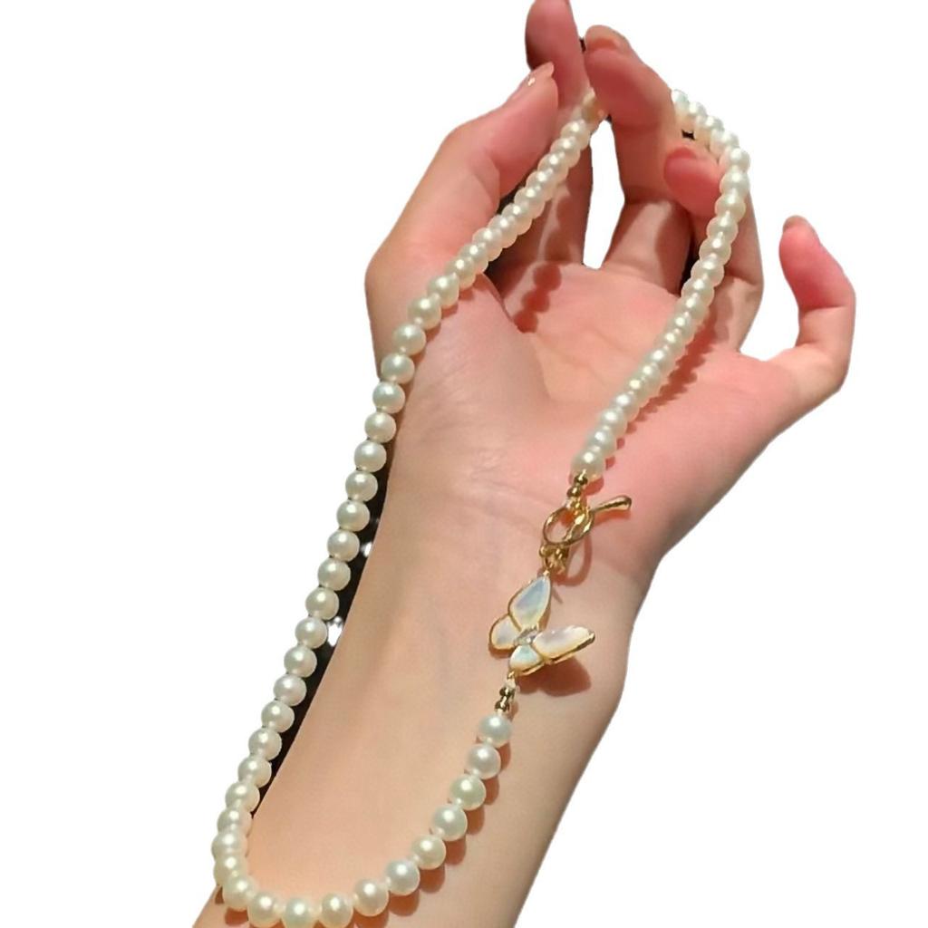 Versatile Fritillary Butterfly Buckle Natural Freshwater Pearl Necklace Women's ins Light Luxury Premium 11k Gold Necklace New