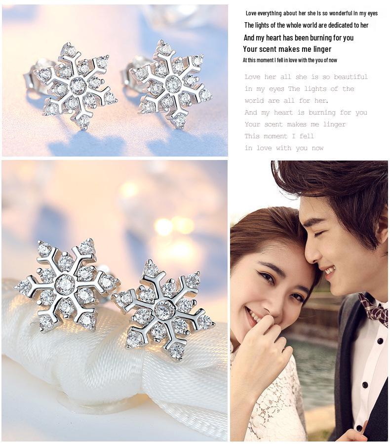 925 Sterling Silver Snowflake Stud Earrings, Simple Christmas Gift in European and American Style