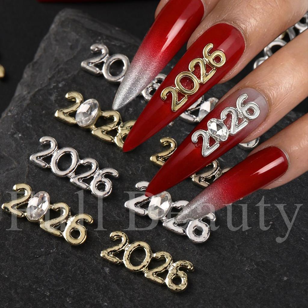 New Nail Art Three-dimensional Nail Art Jewelry New Year's Number 2026 Metal Nail Art Jewelry