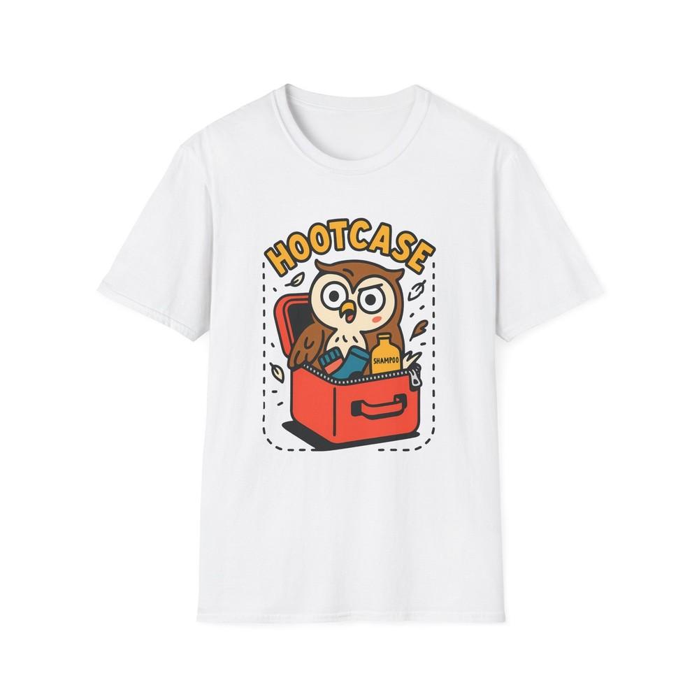 

Unisex Softstyle T-Shirt Cartoon Owl in Red Suitcase Funny Travel Graphic 3XL