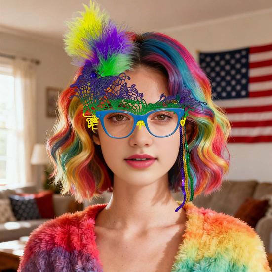 Masquerade Carnival Masque for Women Mardi Gras Purple Green Yellow Lace Feather Masque for Prom Ball Wedding Halloween Party Favors