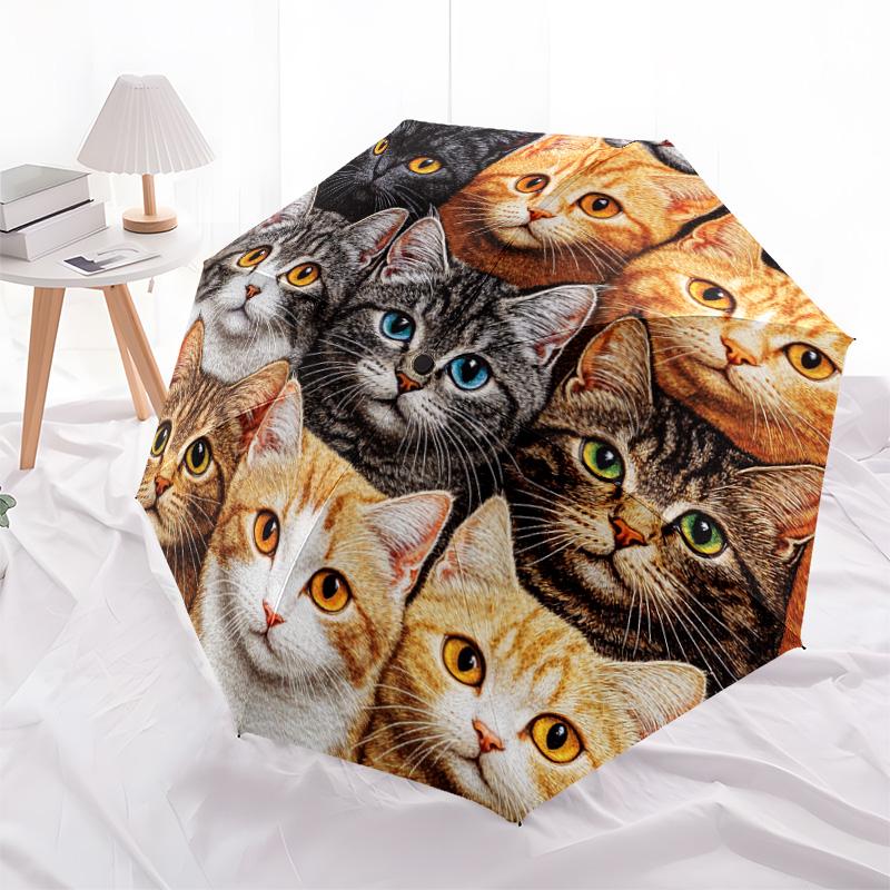 1 PC Automatic Folding Umbrella - Colorful Cat Pattern, Portable & Foldable Design with 8 Ribs, Christmas Birthday Gifts