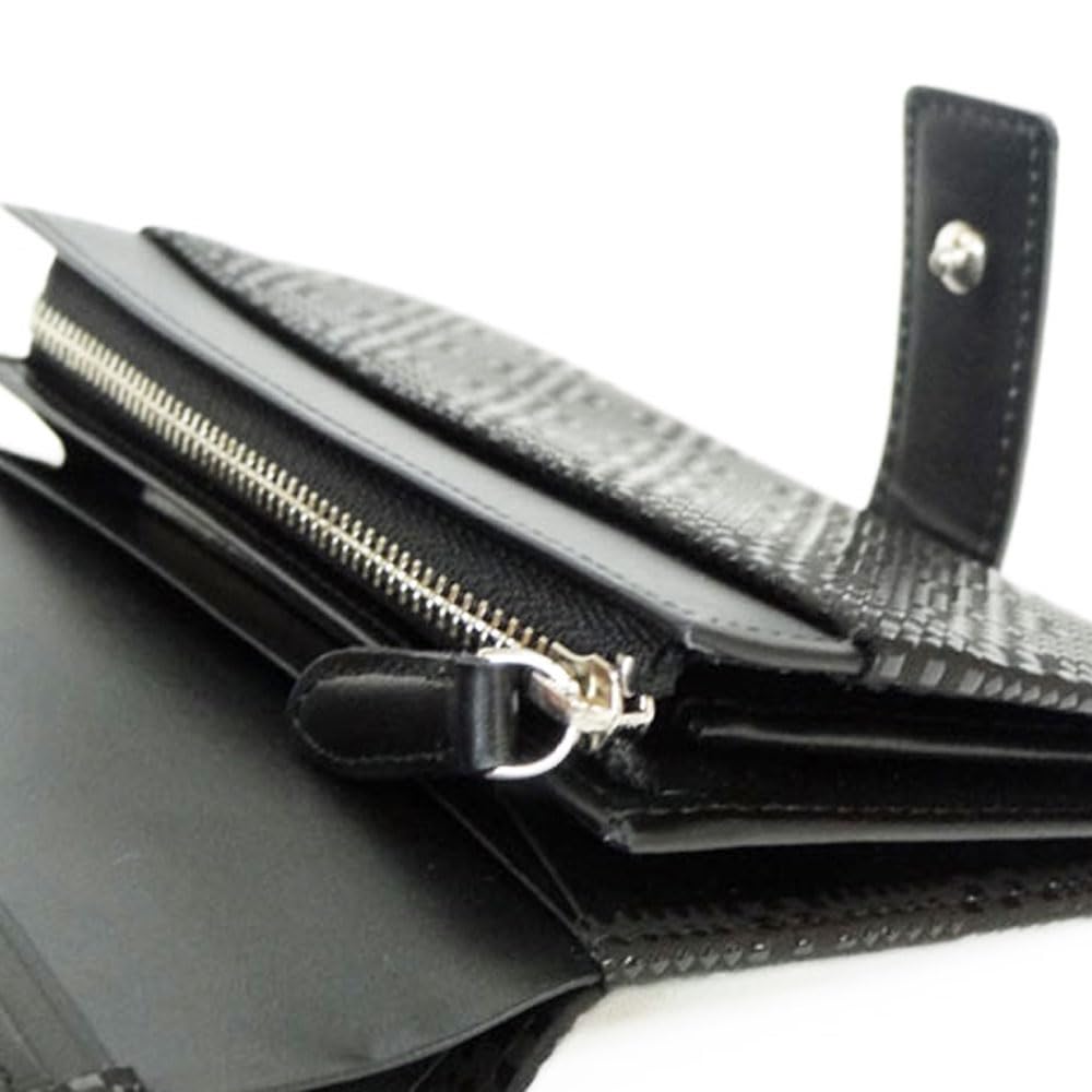[Inden-ya] Inden Bifold Wallet 2213 Bill Compartment X Black Deerskin with Black Lacquer, Small Checkered Pattern