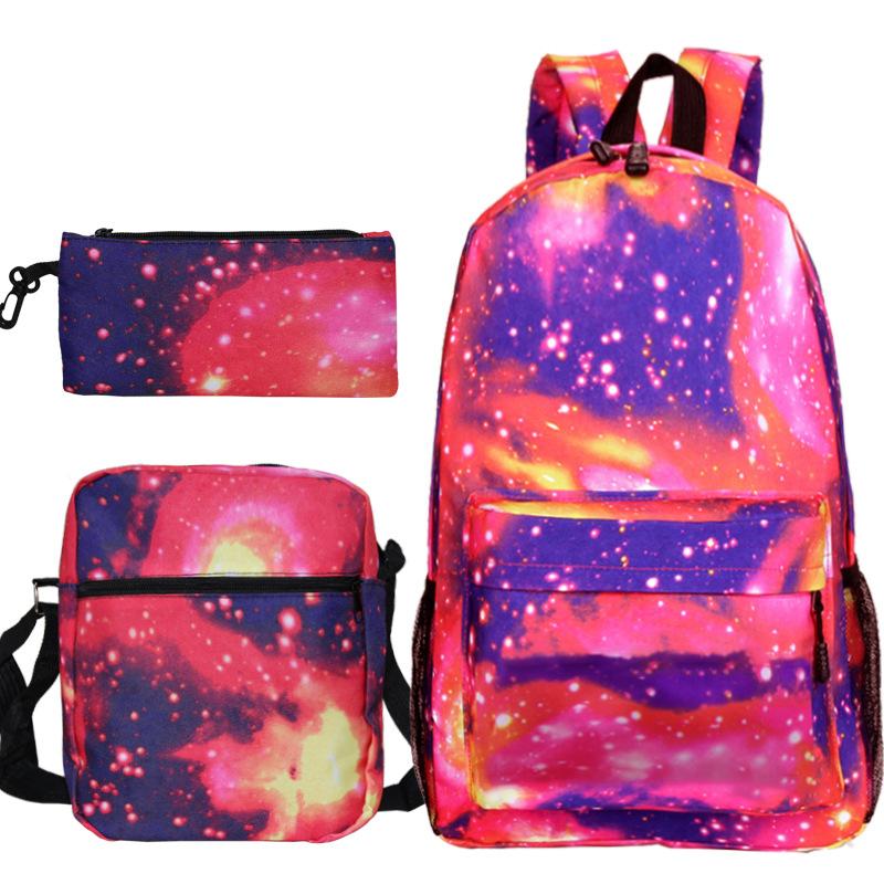 Backpack set, heat transfer student schoolbag, Oxford cloth backpack + shoulder bag + pencil case three-piece set