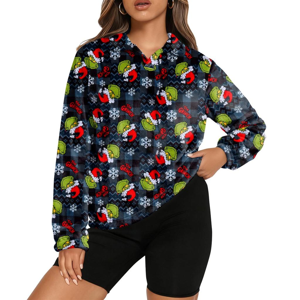 Women's Stand Collar Pullover Long Sleeve Top Christmas Print Sports Top