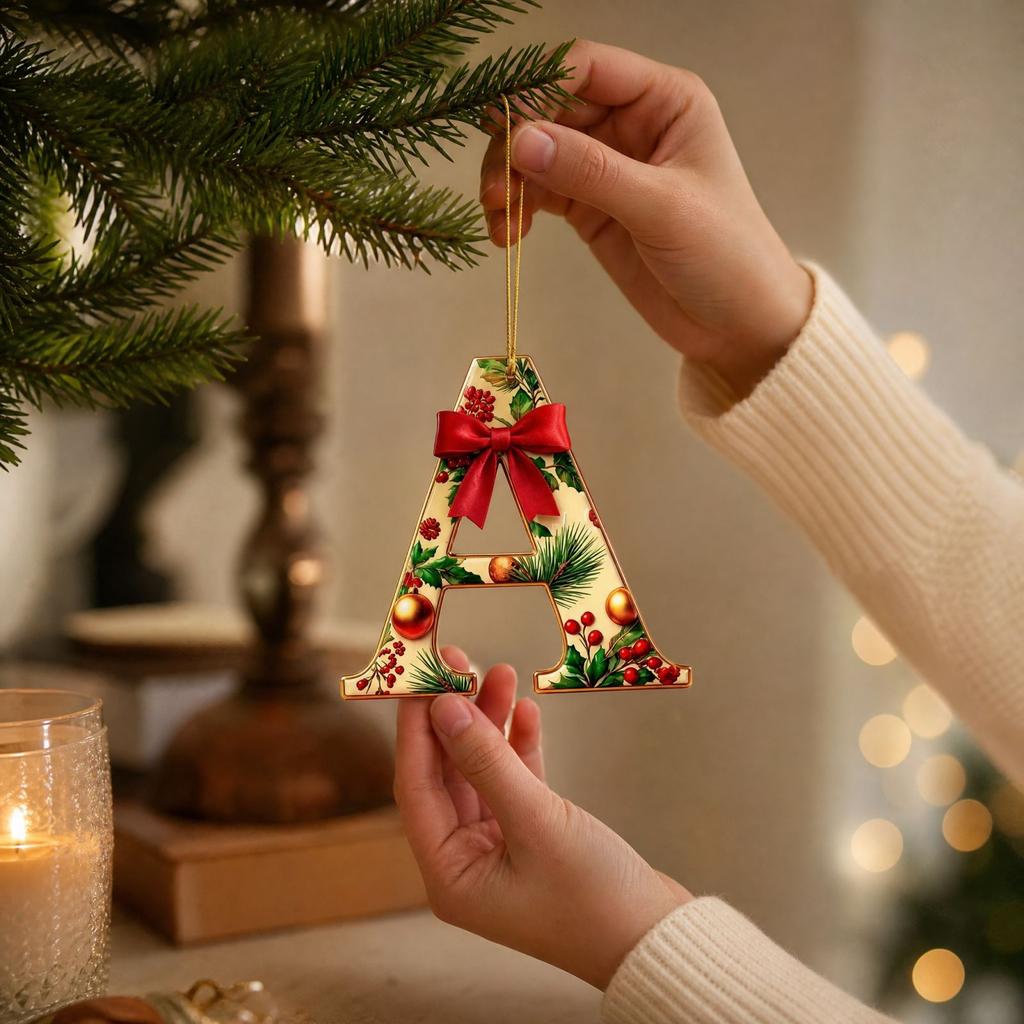 2D Flat Acrylic Christmas Letter Ornaments 26 Piece Set for Holiday Hanging Decor
