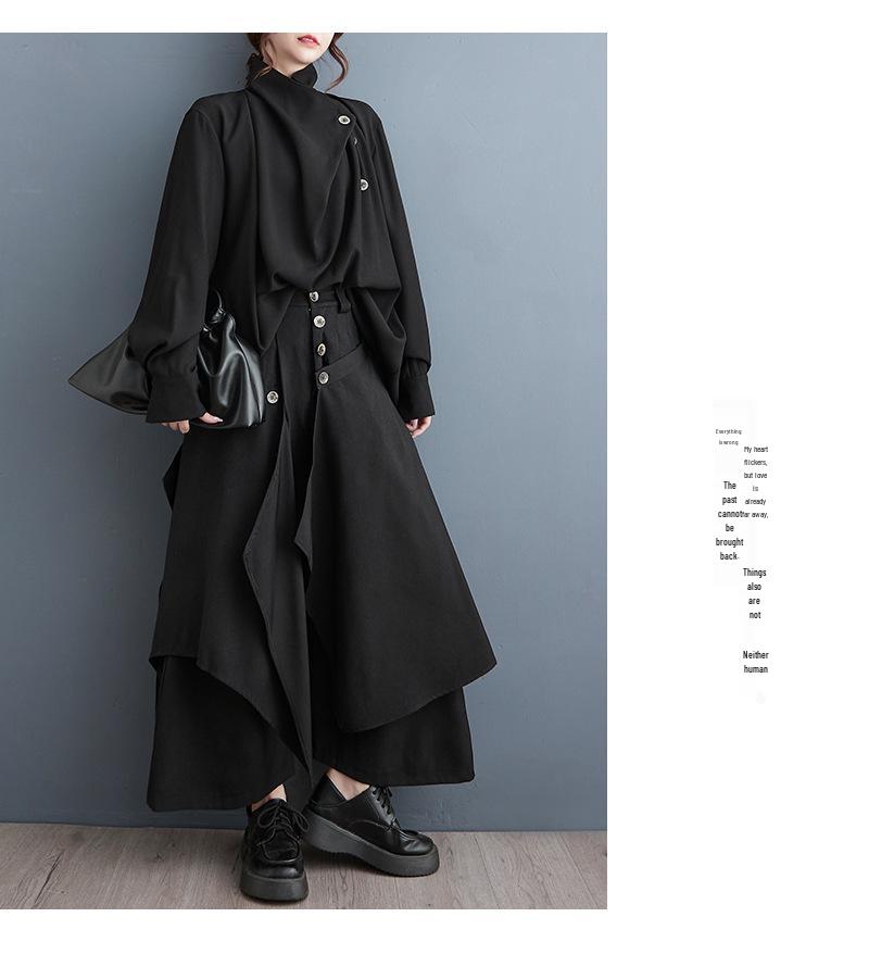 Dark Style Ruffle Neck Long Sleeve Casual Shirt