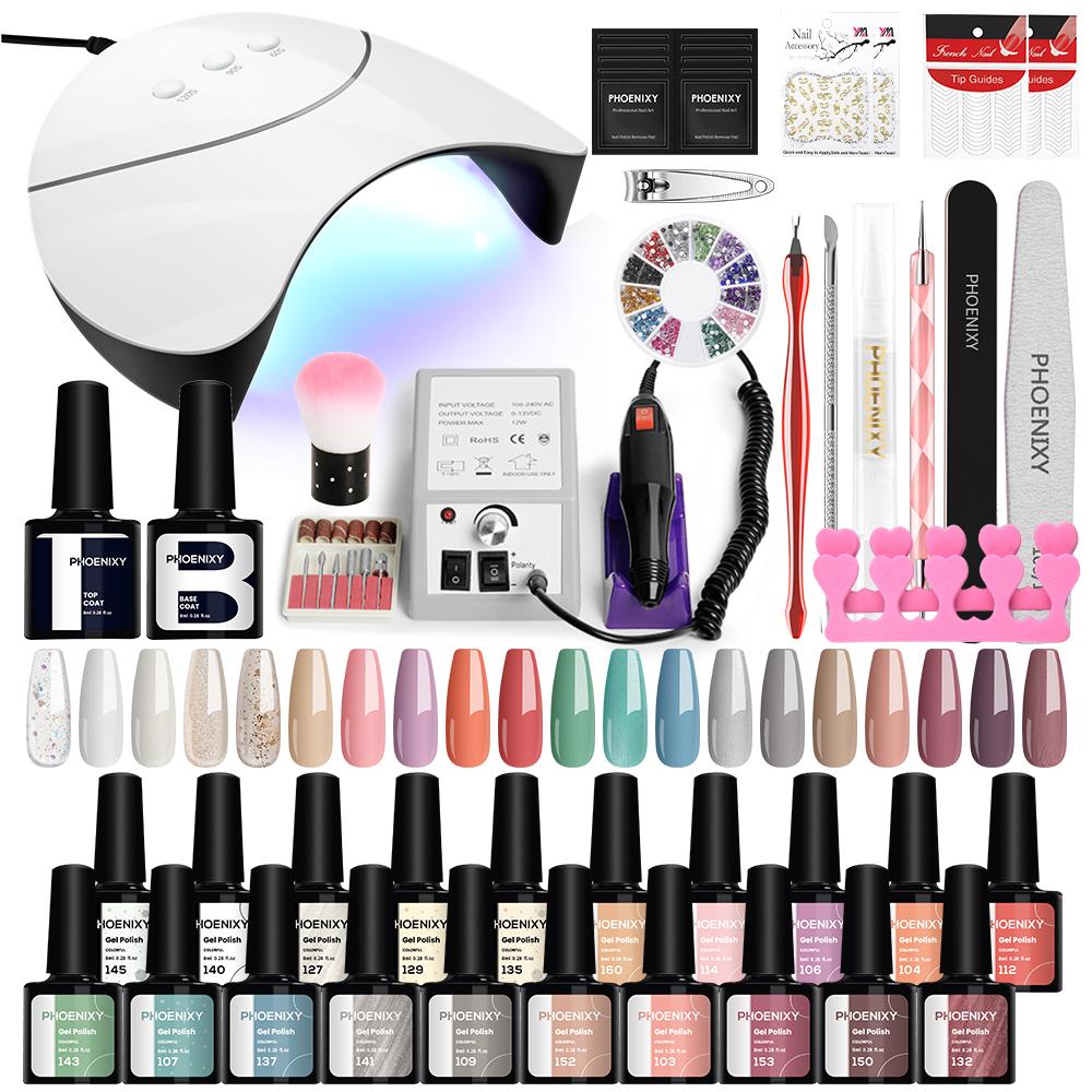 

PHOENIXY 20 цветов гель-лака для ногтей Pure Color Polish Poly Nail Gel Soak Off Gel с УФ-светодиодной лампой 36 Вт Набор маникюрных инструментов для начинающих и профессионалов