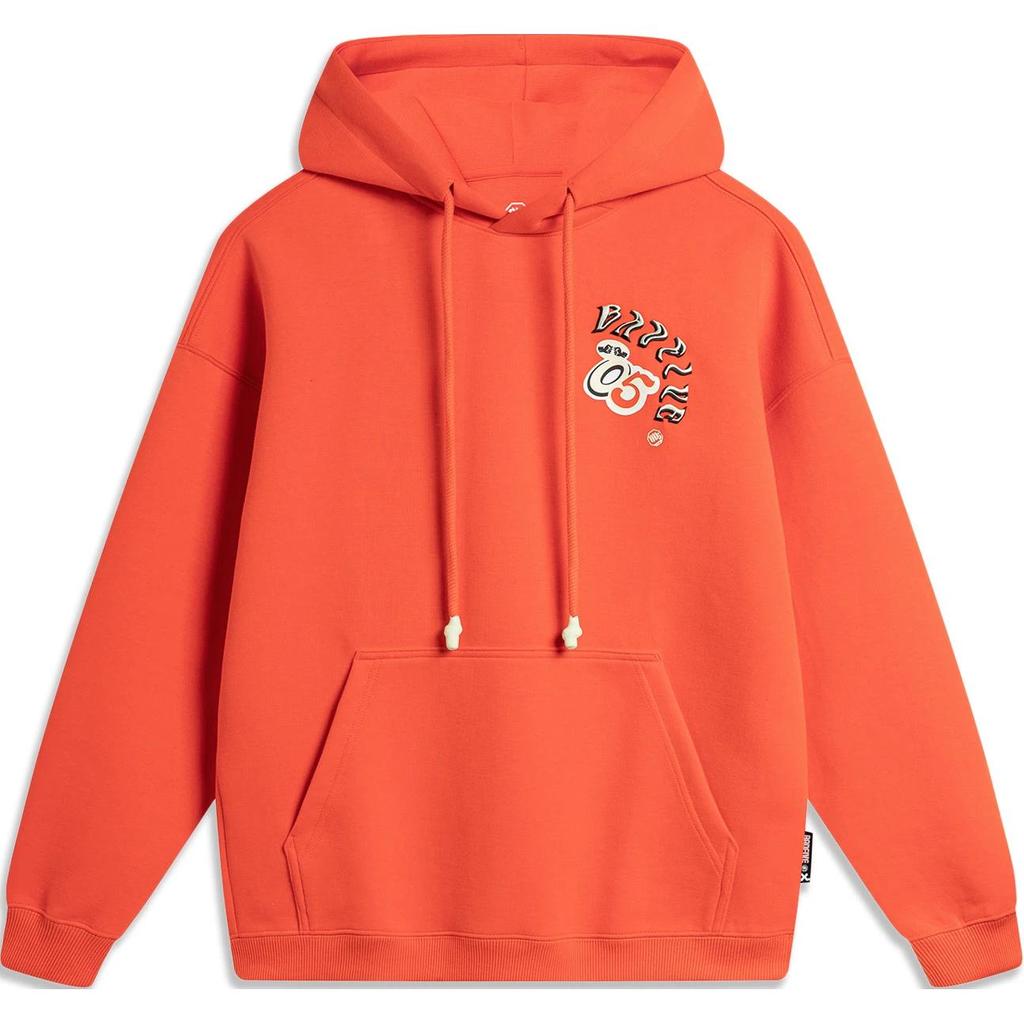 Li Ning Anti-Five 1 Printed Letter Hooded Comfortable Breathable Loose Sports Sweatshirt Men sweatshirt Phoenix-Orange AWDU085-6