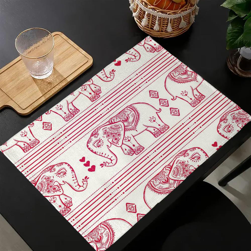 4PC Bohemian Indian Mandala and Elephant Placemats30x45CM Christmas Table Mats for Party Kitchen Dining Decor Placemat 6.17
