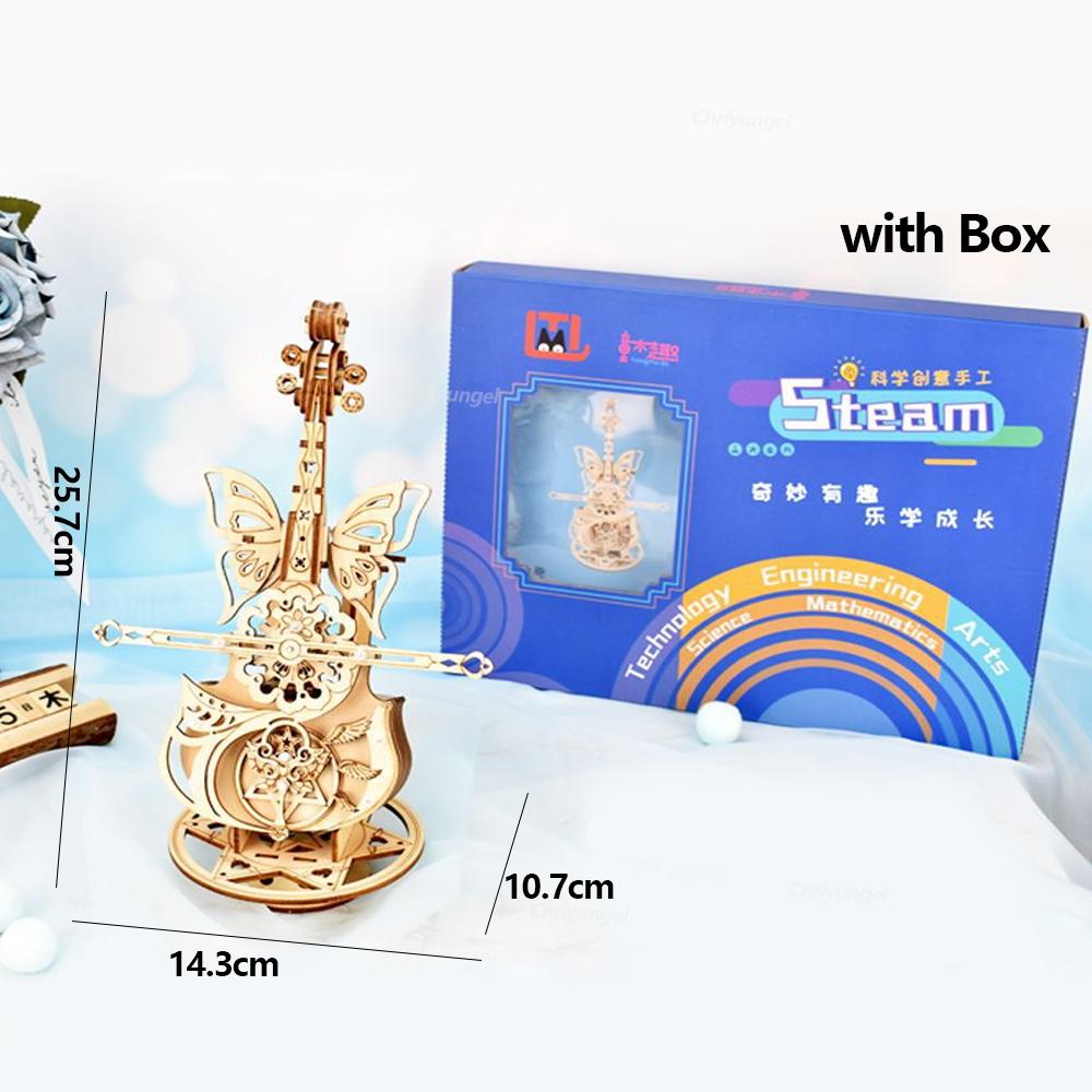 3D Puzzle Wooden Cello Model DIY Assembly Violin Music Box Building Kits Home Living Room Decor Crafts Gift for Adults Kids