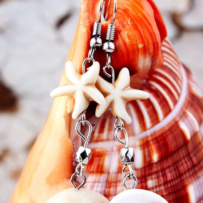 Starfish Conch Dangle Earrings Fashionable Women's Jewelry Handmade Accessories Beach Vacation Ear Rings Decoration