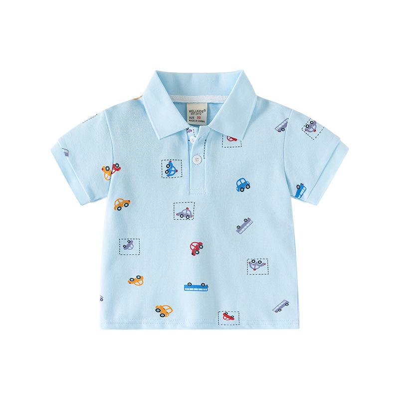 Boys Printed Polo Shirt Short Sleeve Collared T Shirt Casual Summer Fashion Top Clothing for Toddler and Kids