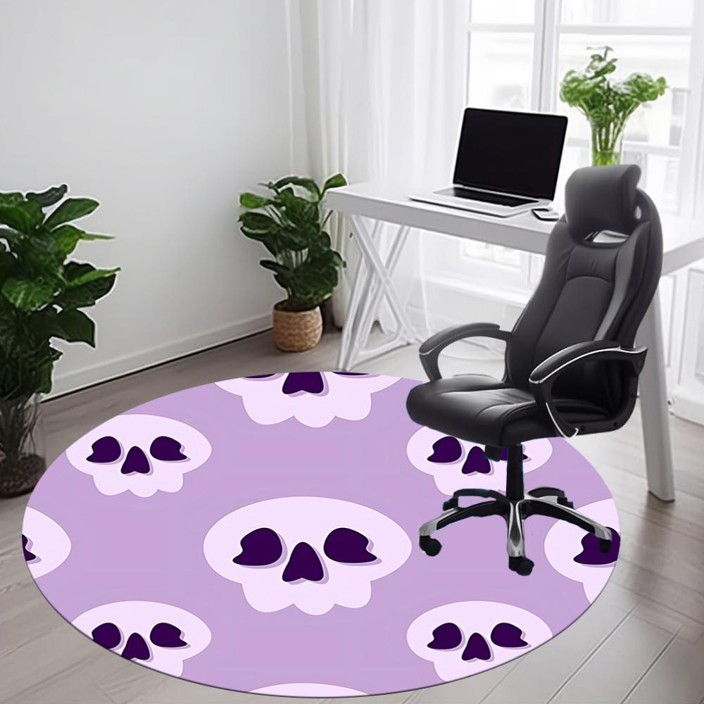 1pc Skull Pattern Office Round Area Rug, Mat Suitable For Office, Under Office Chairs Bedroom Living Room Home Decor, Room Deco