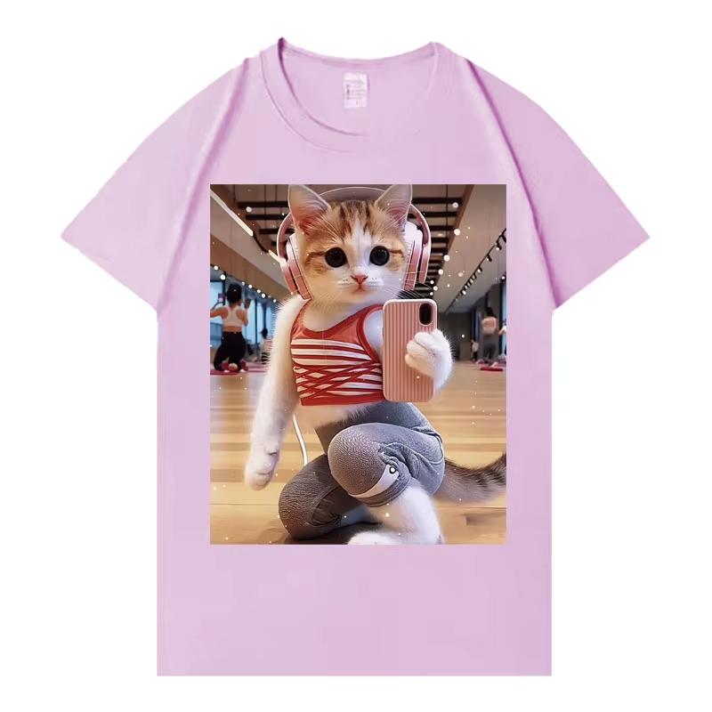 Summer Hot Sale Funny Cat Gym Graphics T Shirt Unisex Unisex Fashion Trendy Harajuku Tshirt Y2k Gothic Cotton Oversized Tshirts