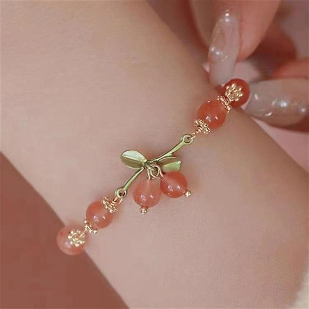 New Sweet Cute Vintage Pearl Lily Tulip Flower Bracelet Women Exquisite Fashion Tassel Peach Pendant Bracelets Trend Jewelry