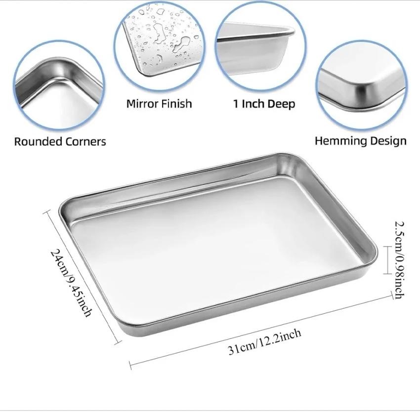 304 Stainless Steel Baking Tray Set with Grill Metal Rectangular Cooling Rack Grilling Tools BBQ for Kitchen Outdoor Camping