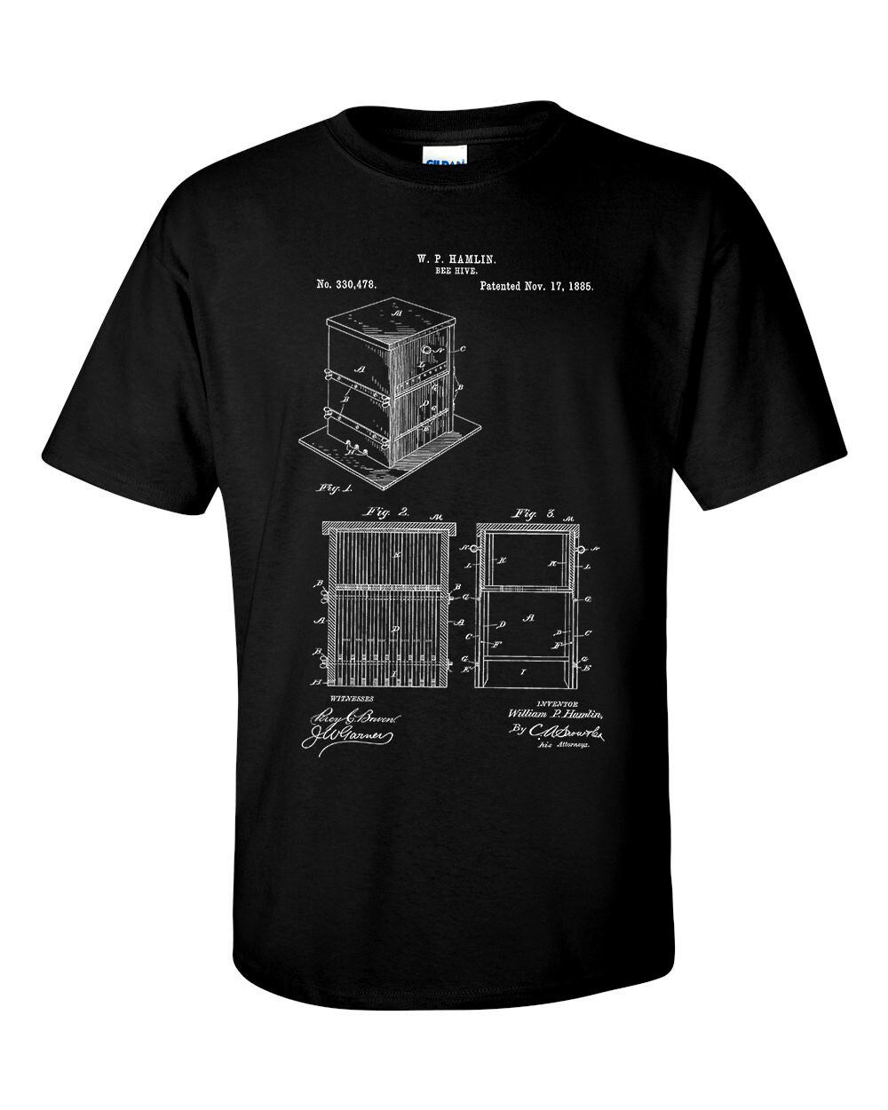 Bee Hive Patent T-shirt Bee Keeper Honey Bee Apiary Beehive T-shirt S