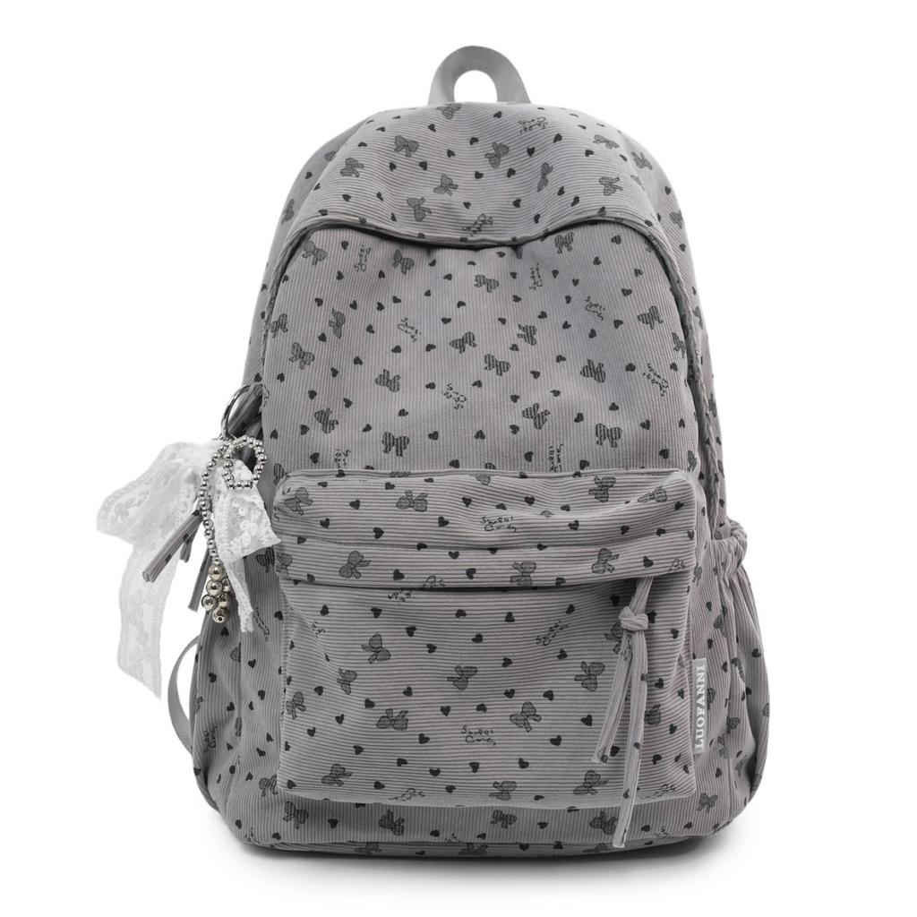 School bag, Japanese INS style, high aesthetic value, sweet polka dot butterfly backpack, girly lightweight, large capacity velvet backpack for women