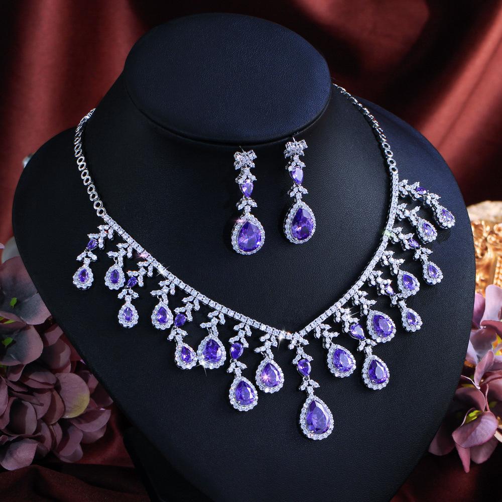 Wind Luxury Bridal Zircon Jewelry Set Necklace Earrings Set Chain Jewelry