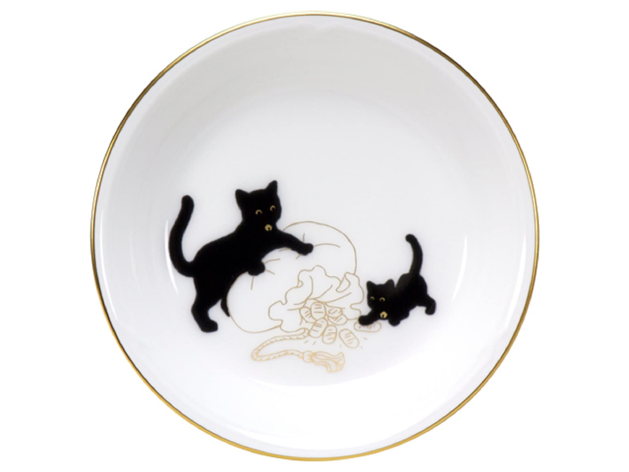 

Okura Pottery Black Cat and Child - Auspicious Tale - Small Plate Part 1 Treasure Bag Plate, Diameter 11cm, Made in Japan, 15GS/5401-3