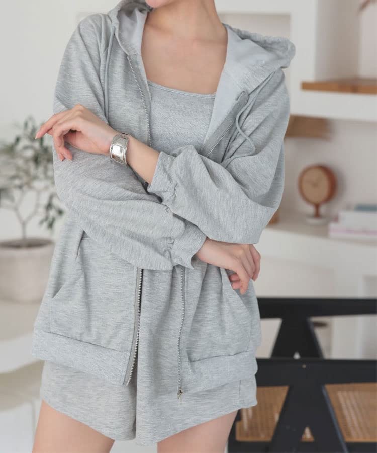 DONOBAN Pajama Set and Oversized Sweatsuit Loungewear Set FREE Gray Women's (Top Bottoms) - Hoodie, Shorts, Camisole, Silhouette, 3-Piece