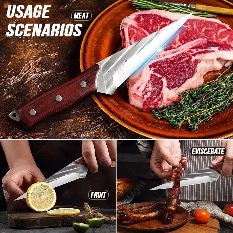 Professional Kitchen Boning Knife Stainless Steel Meat Cutting Butcher Knife Wood Handle Multifunctional BBQ Knives with Cover