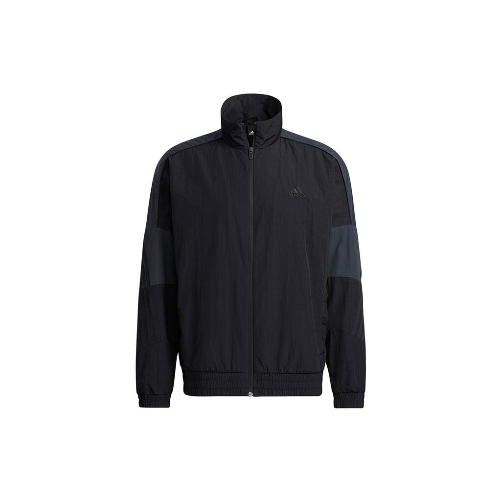 Adidas Essential Woven Jacket with Stand Collar and Logo Men Outerwear Black GT6358
