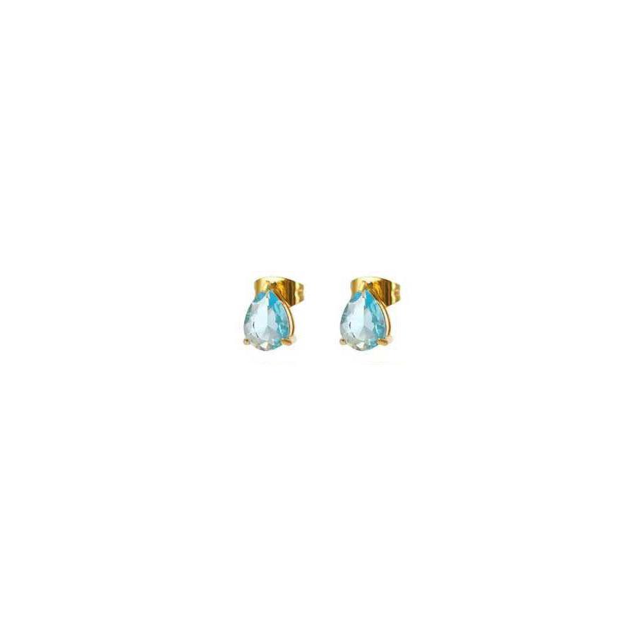 Titanium Steel Water Drop Claw Set Earrings with Oval Cubic Zirconia, Colorfast Stud Design
