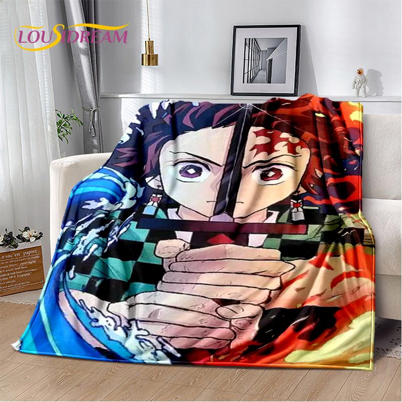 3D Demon Slayer Anime Kamado Nezuko Tanjirou Cartoon Blanket Soft Throw for Home Bedroom Bed Sofa Picnic Cover Child