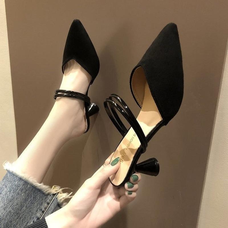 Fashion Elegant Woman Heeled Shoes Luxury Heel Shoe Striped Black Summer Women Sandals Fashion Designer Summer New 2024 High Slippers