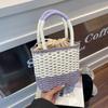 Casual Weave Straw Bag Colorful Patchwork Striped Handbag Fashion Beach Bag  Travel