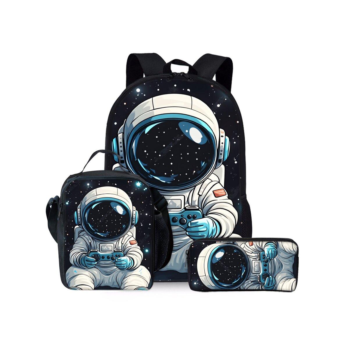 Nieuwe Astronaut Ruimte Patroon Drie Delige Set Rugzakken voor Jongens en Meisjes Beste Cadeaus 2D Platte Cartoon Schoolrugzak voor Kinderen