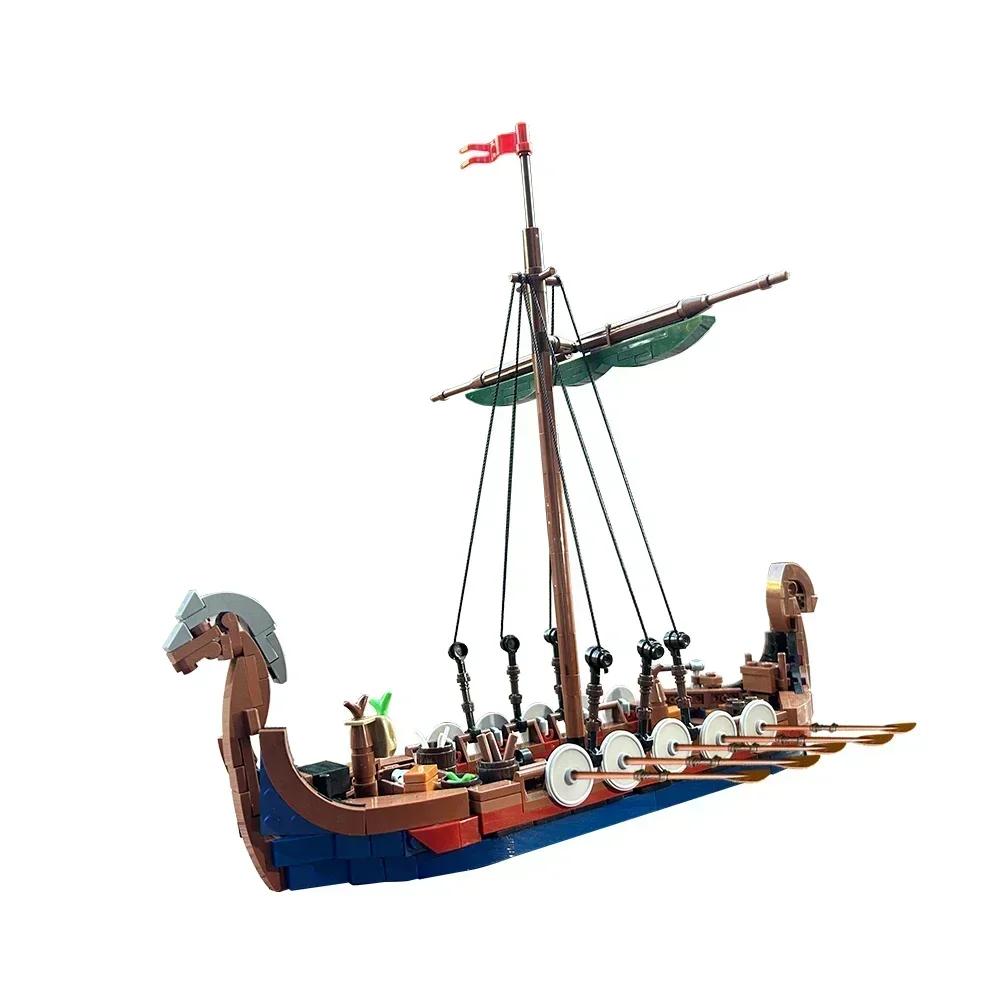 468PCS Medieval Vikinged Ship Ocean Adventure Navigation Pirate Boat Building Blocks Modular Technology Kid Brick Toy Adult Gift