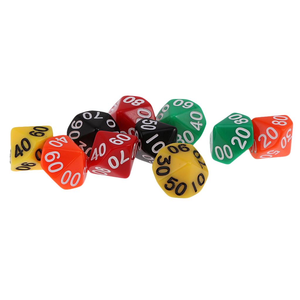 Pack of 10 Acrylic Ten Sided D(00-90) Dices toys