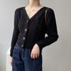 Early autumn short twist design jacket women's small V-neck single-breasted solid color knitted long-sleeved cardigan