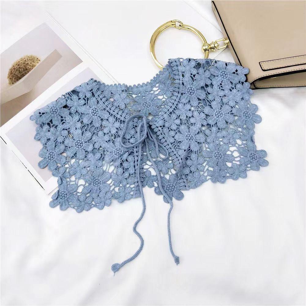 

Женская весенне-летняя ажурная завязанная шаль, маленькая накидка, поддельный воротник, внешняя шаль, солнцезащитная шаль, для теплой комнаты с кондиционером синий