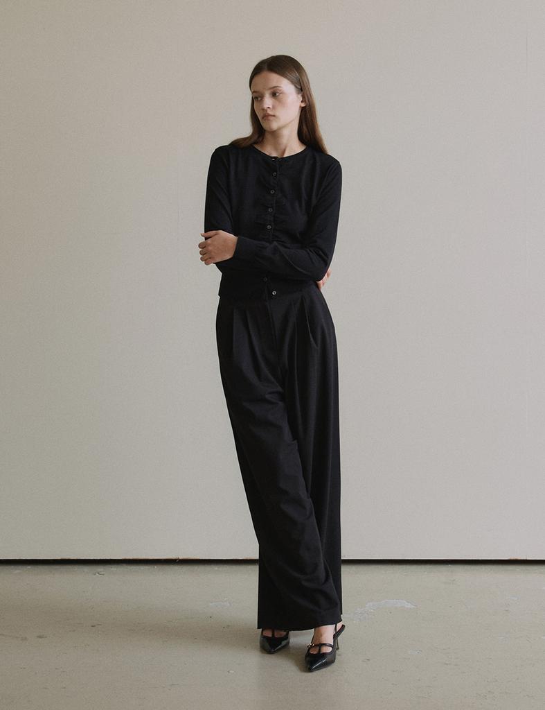 THEELO Tailored Two Tuck Wide Pants (Black)