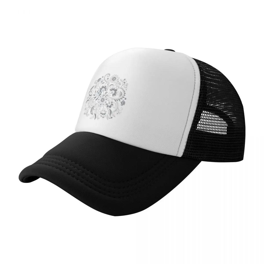 JacobeanInspired Light on Dark Grey Floral Doodle Baseball Cap Winter hat Luxury Cap derby hat winter hats for men Ladies Mens