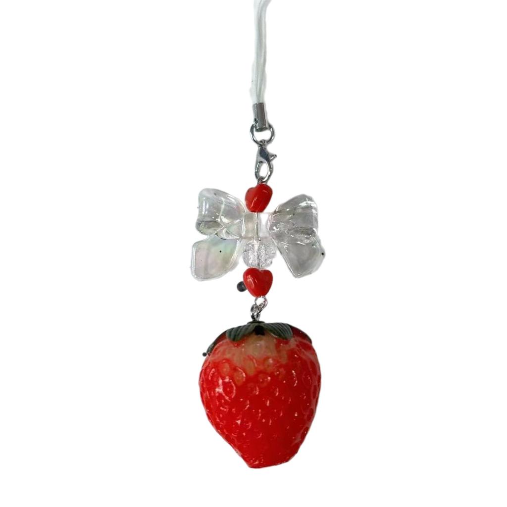Handmade Strawberry Beaded Phone Charm Stylish Acrylic Strawberry Pendant for Cellphone and Keychain Decoration Charm