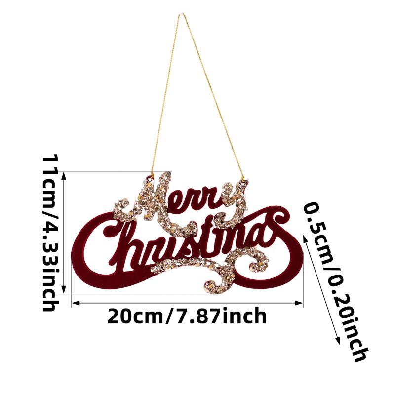 1Pc Red Velvet Glitter Painted Pendant Christmas Tree Cane Bow Bell Shape Decoration Perfect For Holiday Atmosphere Props