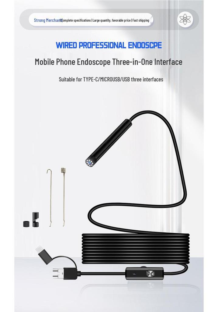3-in-1 Waterproof Industrial Pipe Endoscope for Android - 7mm