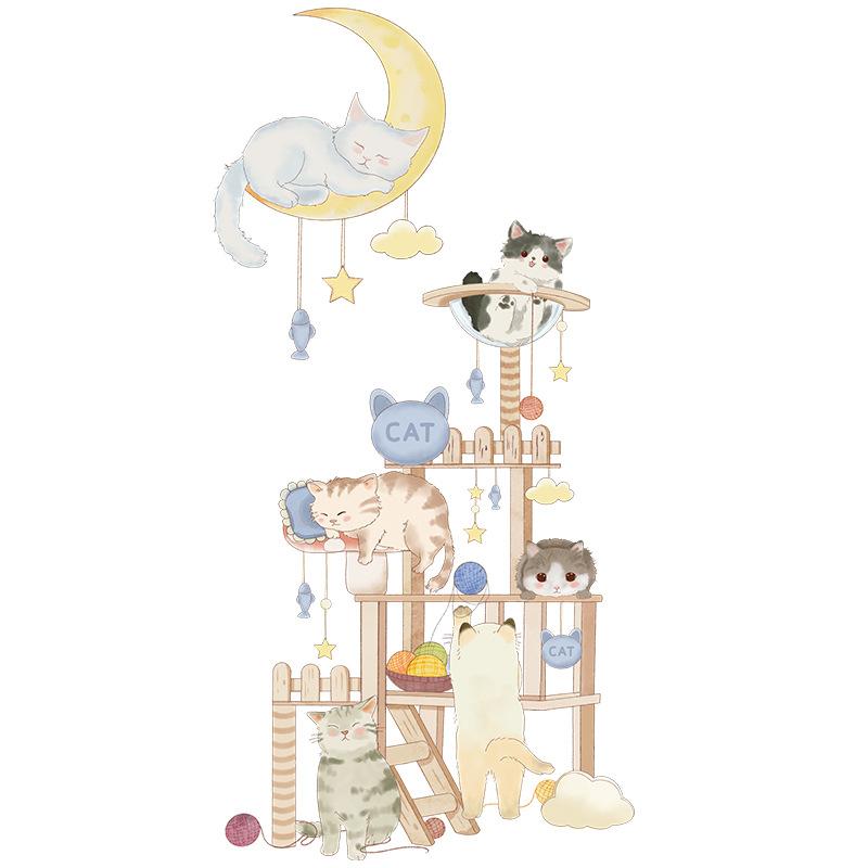 Wall Decoration Stickers Ins Style Creative Small Fresh Cat Warm Room Bedroom Wall Layout Wall Stickers Window Stickers