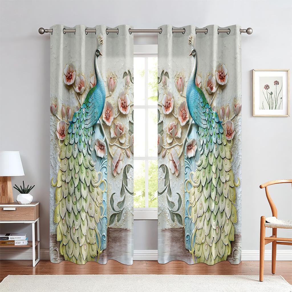 

3D Vintage Style Animal Peacock Curtain,Drapes Luxurious Decorative Curtain,Drapes 2 Panel, Luxury Living Room, Bedroom, Den, Balcony W50X130H(CM)X2PCS&Rod pocket