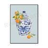 Ginger Jar Art Orange Wall Art Poster, Blue Chinoiserie Vase, Academic Wall Art, Traditional Asian Vase Print, Ginger Jar Print